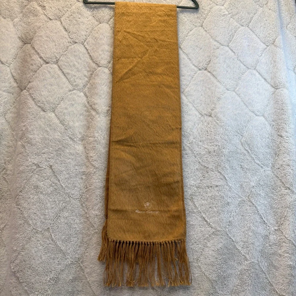 Alpaca Camargo 100% Alpaca Scarf Camel Brown Fringe Made Peru Llama Vintage Fuzz